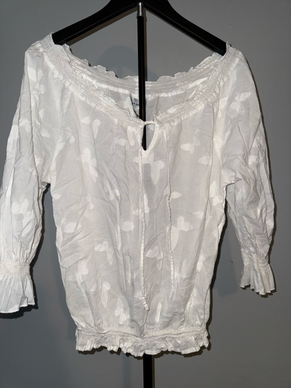 Harve Benard White Floral Jacquard Off-Shoulder Peasant Top